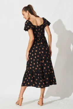 Discount Candie Midi Dress In Black With Brown Spot Dresses|Casual