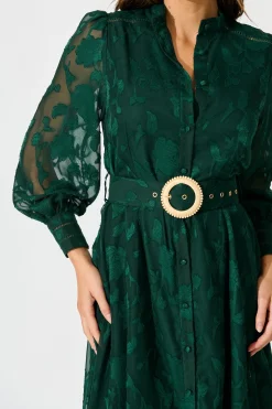 Sale Carolina Midi Dress in Emerald Floral Burnout Chiffon Dresses|Party