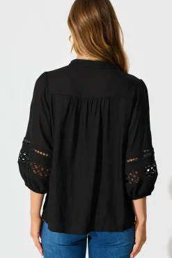 Discount Cascades Top in Black Linen Blend Tops|Casual
