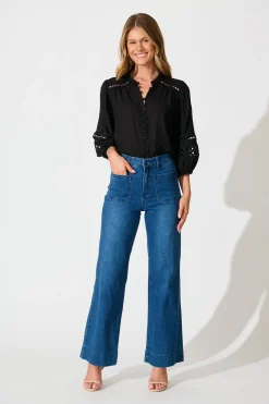 Discount Cascades Top in Black Linen Blend Tops|Casual