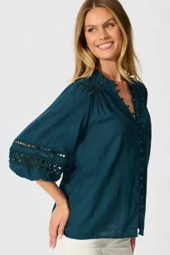 Sale Cascades Top in Emerald Linen Blend Tops|Casual