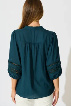Sale Cascades Top in Emerald Linen Blend Tops|Casual