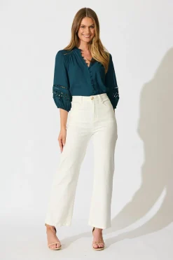 Sale Cascades Top in Emerald Linen Blend Tops|Casual