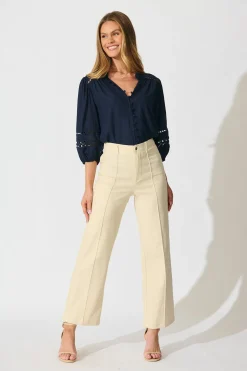 Best Cascades Top in Navy Linen Blend Tops|Casual