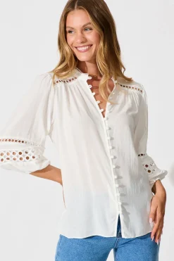 Fashion Cascades Top in White Linen Blend Tops|Casual