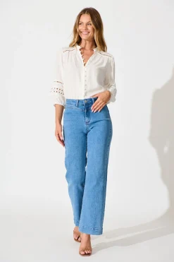 Fashion Cascades Top in White Linen Blend Tops|Casual