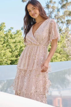 New Catalina Midi Dress In Rose Gold Sequin Dresses|Cocktail