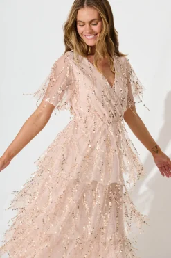 New Catalina Midi Dress In Rose Gold Sequin Dresses|Cocktail