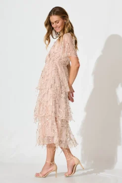 New Catalina Midi Dress In Rose Gold Sequin Dresses|Cocktail
