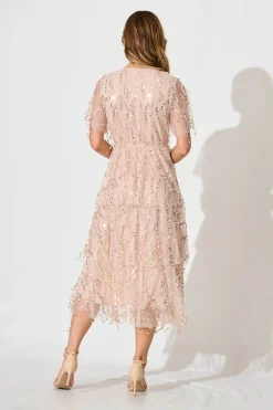 New Catalina Midi Dress In Rose Gold Sequin Dresses|Cocktail