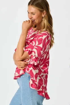 Online Catharina Top In Pink Leaf Tops|Casual