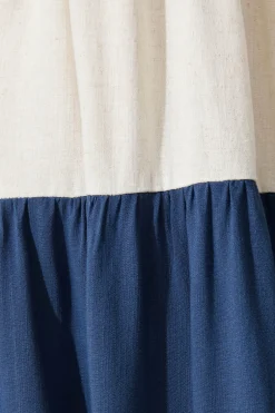Outlet Cecily Midi Dress In Navy Colourblock Linen Blend Dresses|Casual