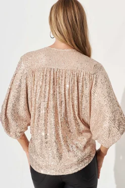 New Celebration Sequin Mock Wrap Top In Rose Gold Tops|Party & Occasion
