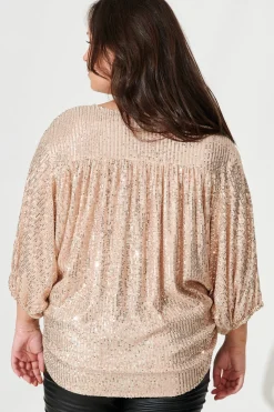 New Celebration Sequin Mock Wrap Top In Rose Gold Tops|Party & Occasion