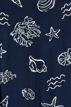 Hot Celestial Reef Maxi Shirt Dress in Navy with White Shell Print Dresses|Casual