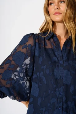 Sale Celestial Shirt in Navy Floral Burnout Chiffon Tops|Party & Occasion