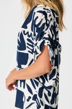 Outlet Celia Shirt in Navy and White Print Tops