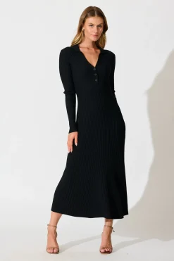 New Centrepiece Midi Knit Dress in Black Dresses|Knitwear