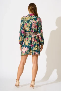 Online Charlene Shirt Dress in Green with Multi Floral Dresses|Party