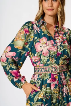 Online Charlene Shirt Dress in Green with Multi Floral Dresses|Party