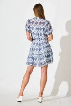 Hot Charlita Dress in Blue and Navy Print Dresses|Casual