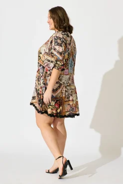 Fashion Chase Smock Dress In Black Multi Patchwork With Ric Rac Trim Dresses|Casual