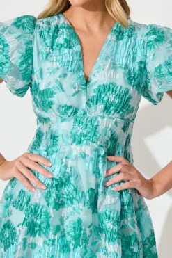 Fashion Cherish Midi Dress in Aqua Floral Organza Jacquard Dresses|Party