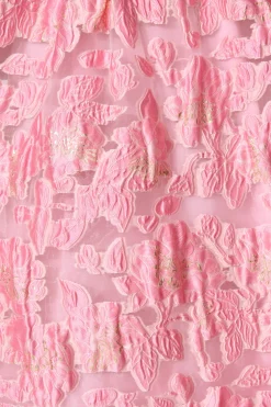 Hot Cherish Midi Dress in Pink Floral Organza Jacquard Dresses|Party