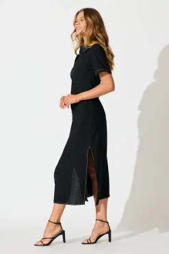 Outlet Christiana Maxi Shirt Dress In Black Linen Blend Dresses|Casual