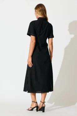 Outlet Christiana Maxi Shirt Dress In Black Linen Blend Dresses|Casual