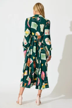 Online Ciao Bella Maxi Shirt Dress in Emerald Postcard Print Dresses|Casual