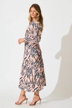 Discount Ciao Bella Maxi Shirt Dress in Blush with Black Print Dresses|Casual