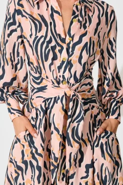 Discount Ciao Bella Maxi Shirt Dress in Blush with Black Print Dresses|Casual