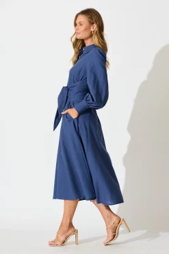 Best Ciao Bella Maxi Shirt Dress in Navy Linen Blend Dresses|Casual