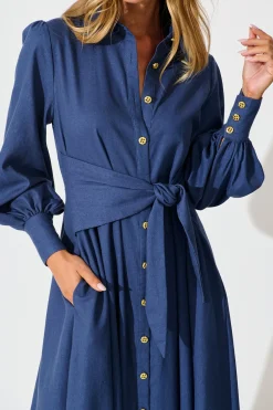 Best Ciao Bella Maxi Shirt Dress in Navy Linen Blend Dresses|Casual