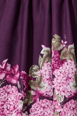 Online Clarion Dress in Plum Border Floral Linen Blend Dresses|Party