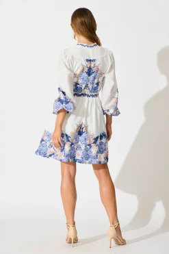 Discount Clarion Dress in White Border Floral Linen Blend Engagement Party|Hens Night