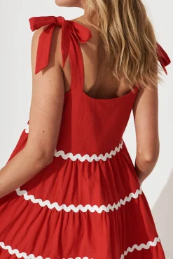 Clearance Claus Dress In Red With White Ric Rac Trim Cotton Dresses|Casual