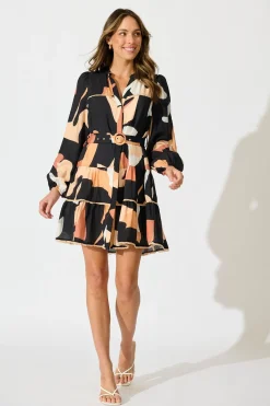 Hot Colour Bound Dress in Rust with Black Print Dresses|Party