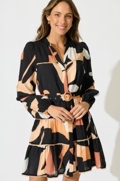 Hot Colour Bound Dress in Rust with Black Print Dresses|Party