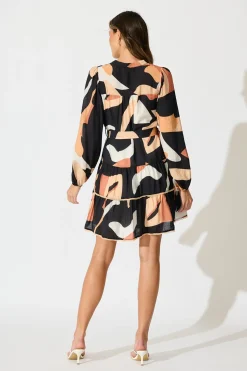 Hot Colour Bound Dress in Rust with Black Print Dresses|Party