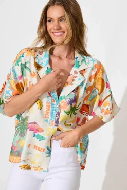 Online Columbia Shirt In Cream With Multi Summer Print Tops|Casual