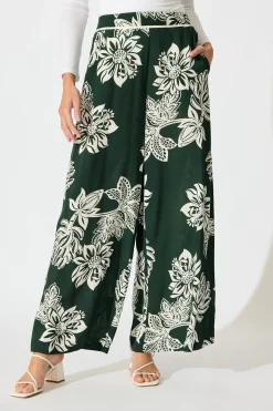 Clearance Confessions Pant in Emerald White Floral Bottoms