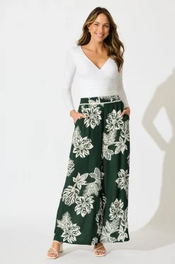 Clearance Confessions Pant in Emerald White Floral Bottoms
