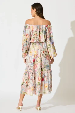 New Connie Midi Dress in White with Multi Floral Print Dresses|Casual