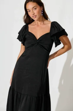 Fashion Constantine Maxi Dress In Black Crinkle Satin Dresses|Cocktail