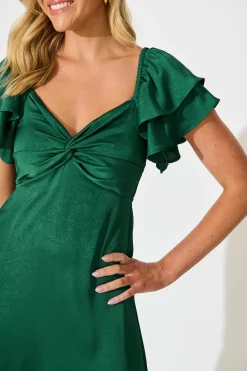New Constantine Maxi Dress in Emerald Green Crinkle Satin Dresses|Cocktail