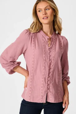Online Conversations Top in Dusty Rose Cotton Tops