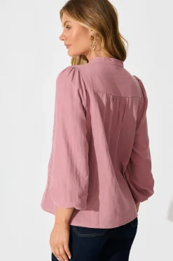 Online Conversations Top in Dusty Rose Cotton Tops