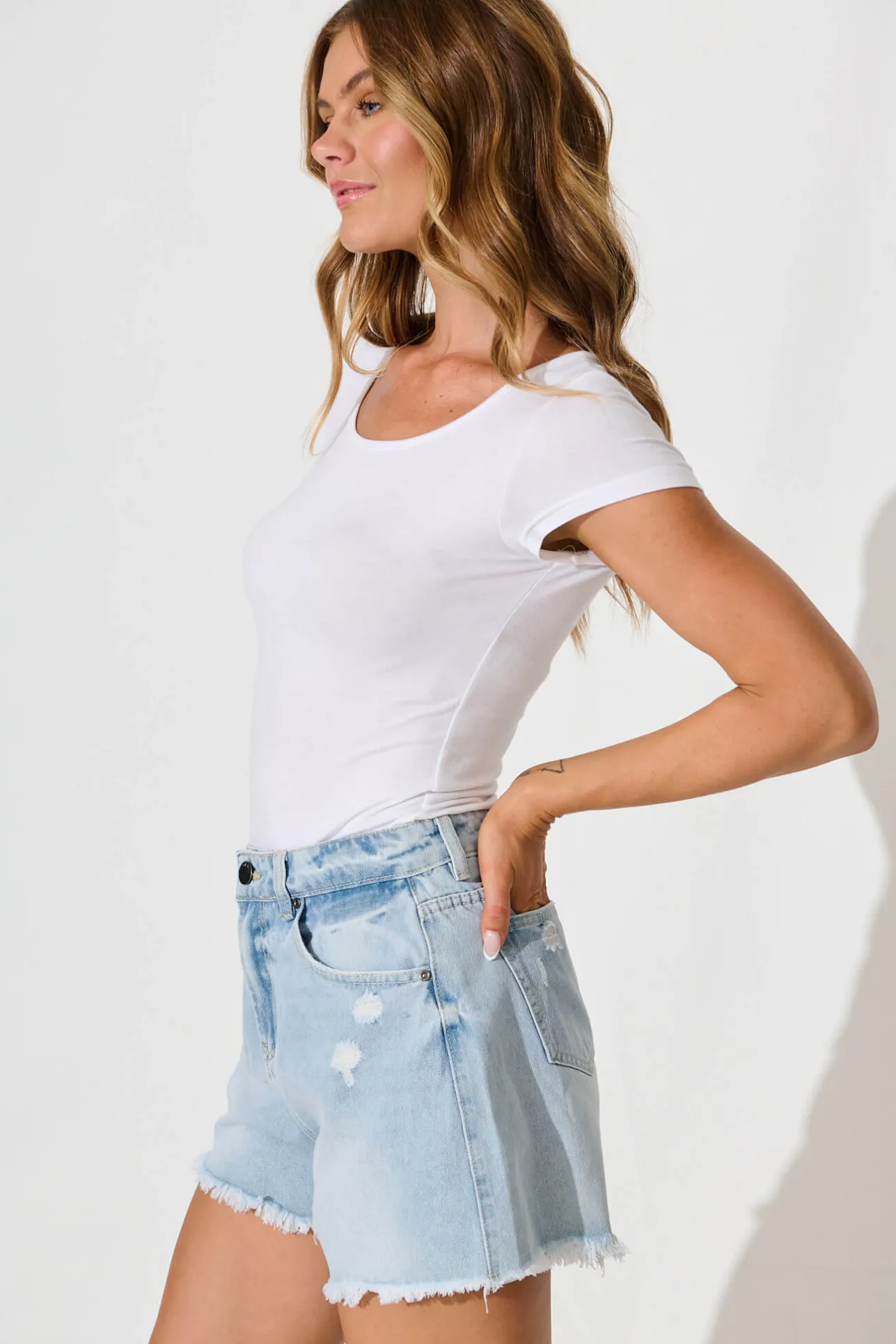 New Corla Short in Light Blue Denim Bottoms|Denim